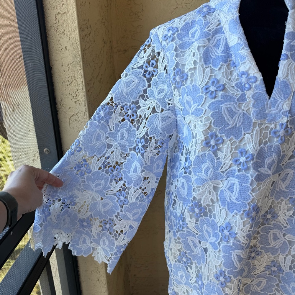 NWT J.Marie Maggie Floral Lace Shift Dress Sz XS Blue White - Picture 8 of 13